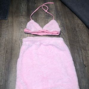 Fluffy Pink Top & Skirt Set
